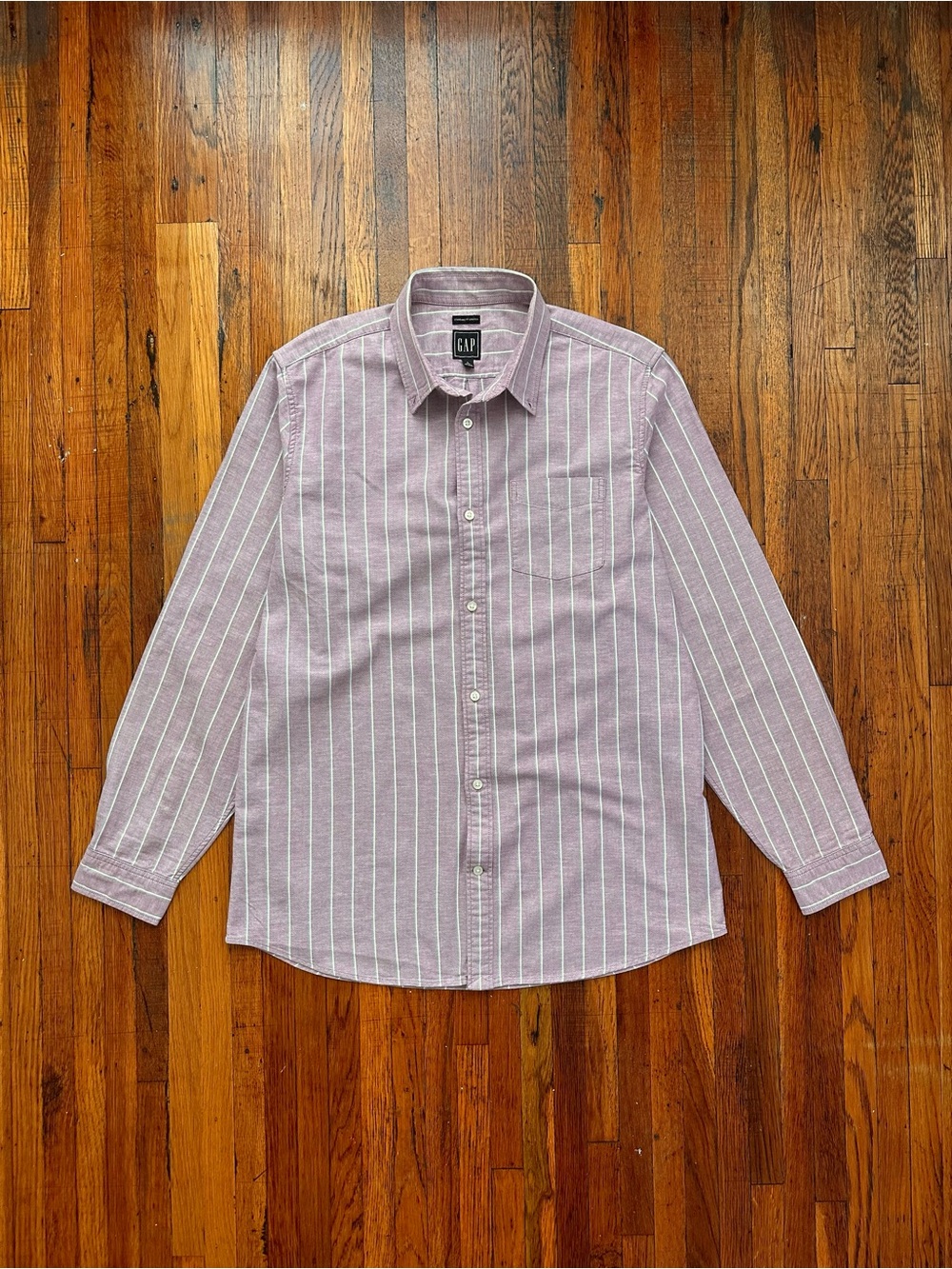 GAP Men's Pinkish Purple Stripe Button-Down Oxford Shirt Size LT (Tall)